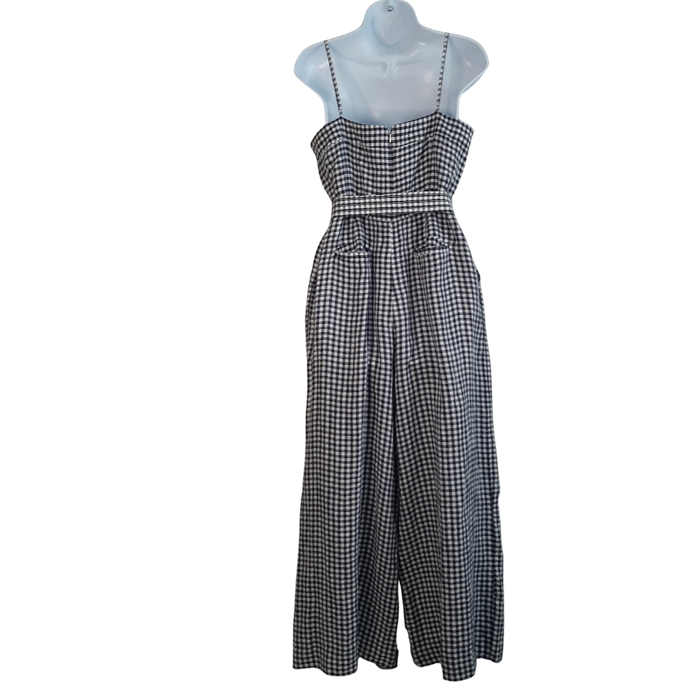 J. Crew Gingham Linen Jumpsuit Navy And White Size 10 - Picture 4 of 15